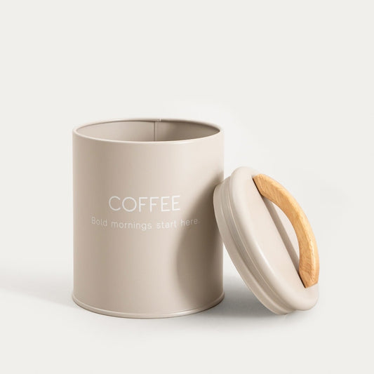 FLORA Coffee Container 900ml Metal Storage with Wooden Handle