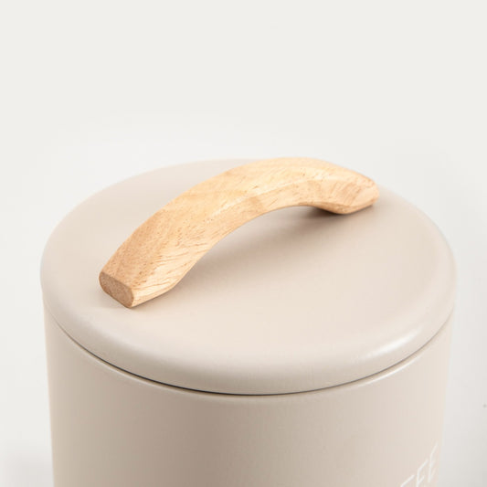 FLORA Coffee Container 900ml Metal Storage with Wooden Handle