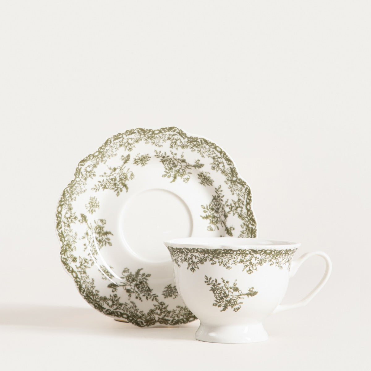 Lourry Green Ceramic Cup with Saucer 0.2L Porcelain