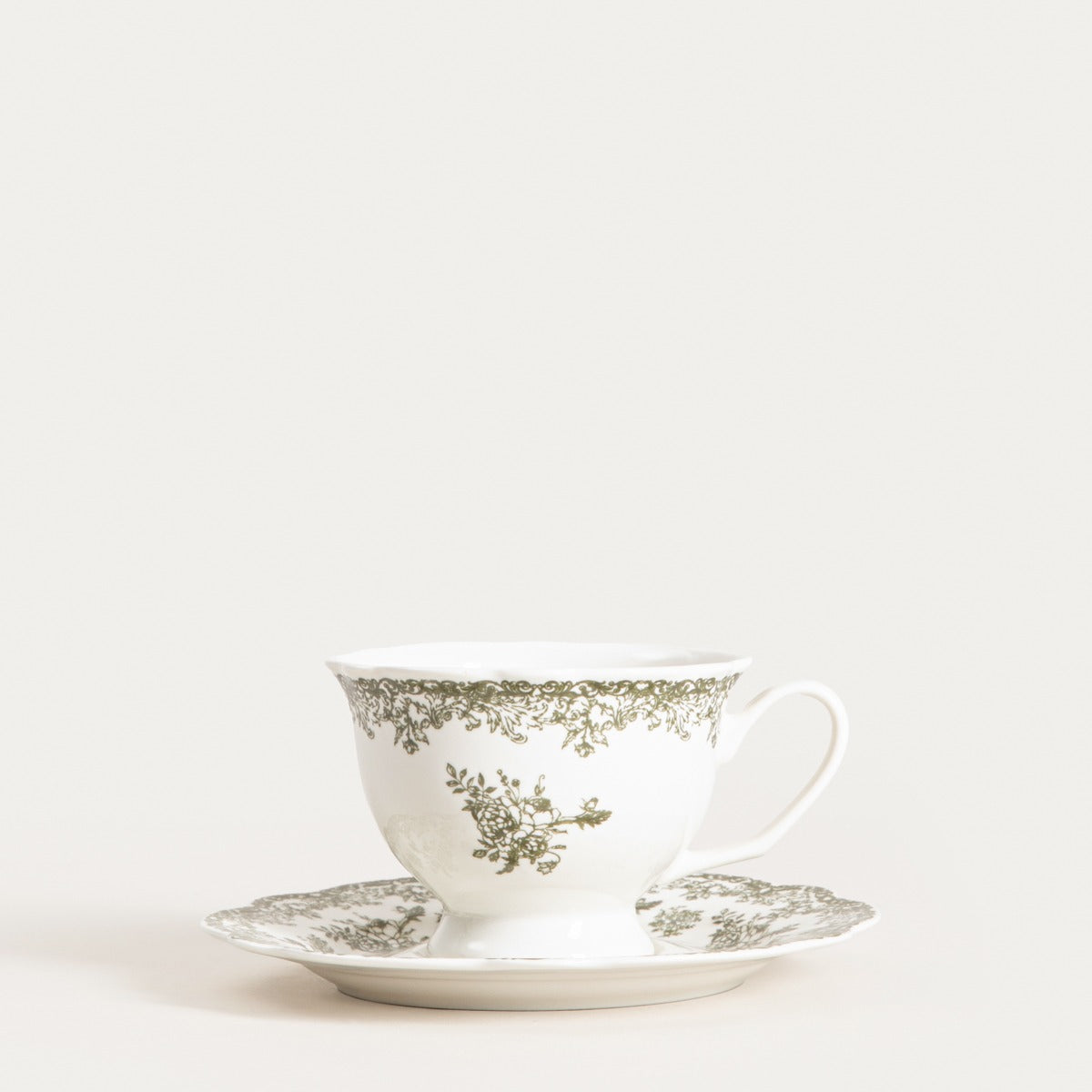 Lourry Green Ceramic Cup with Saucer 0.2L Porcelain