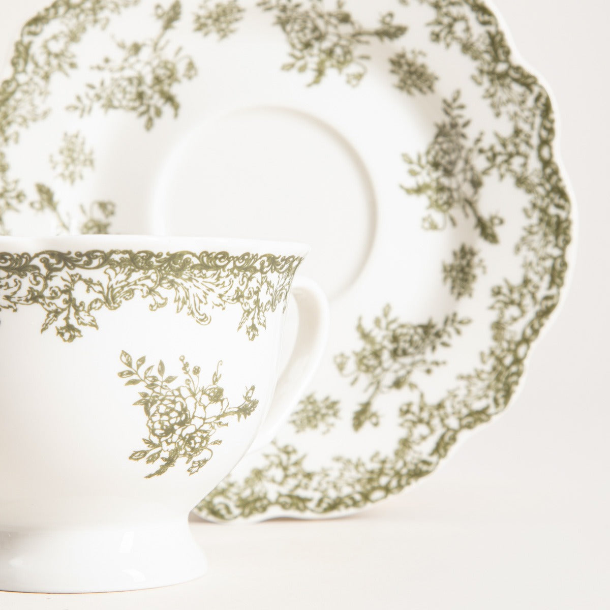 Lourry Green Ceramic Cup with Saucer 0.2L Porcelain