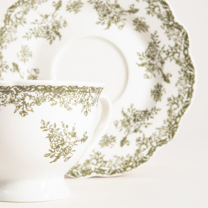 Lourry Green Ceramic Cup with Saucer 0.2L Porcelain