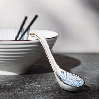 SALADO Ramen Spoon with Brown Rim, 16.5 cm