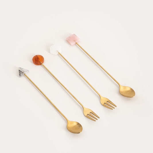 DORELLE Gold Dessert Cutlery Set with Decorative Handles - 4 Pieces