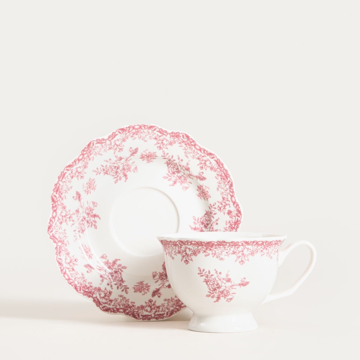 LOURRY Red Ceramic Cup with Saucer 0.2L Porcelain