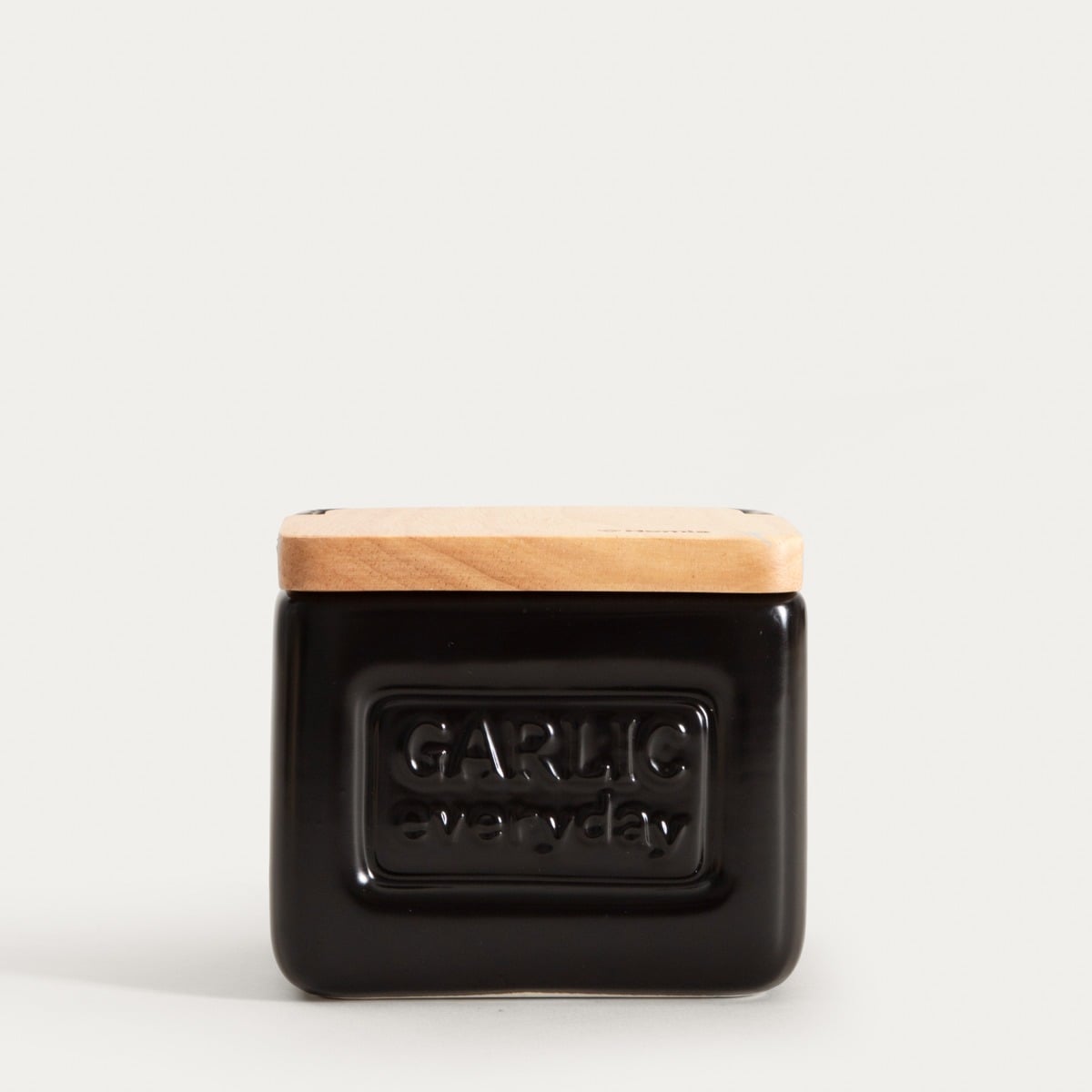 SYLAN Garlic Container Black - Ceramic Storage with Wooden Lid
