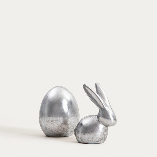 Figurka DESO Silver Small Egg Decorative Easter Ornament 10x12.7 cm