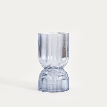 Wazon LIMPID Ribbed Blue Glass Vase 20 cm