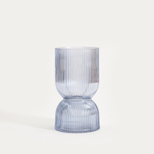 Wazon LIMPID Ribbed Blue Glass Vase 20 cm