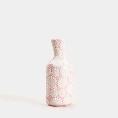 Wazon Bloomy Embossed Floral Vase 9.5x9.5x23.5cm Light Pink Ceramic