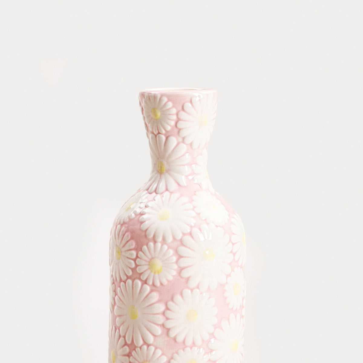 Wazon Bloomy Embossed Floral Vase 9.5x9.5x23.5cm Light Pink Ceramic