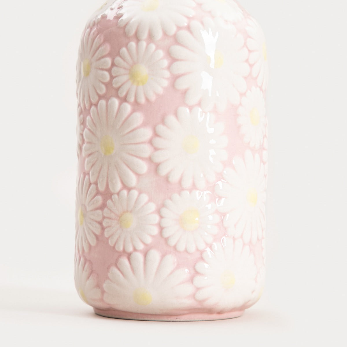 Wazon Bloomy Embossed Floral Vase 9.5x9.5x23.5cm Light Pink Ceramic