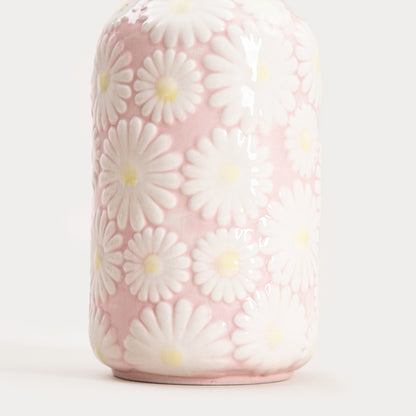 Wazon Bloomy Embossed Floral Vase 9.5x9.5x23.5cm Light Pink Ceramic