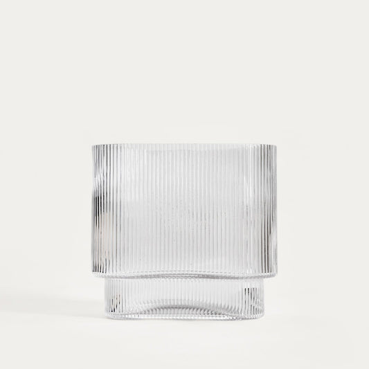 AMER Transparent Ribbed Glass Vase 20x10x18.5 cm