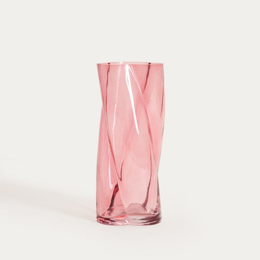 RAYA Twisted Pink Glass Vase 26cm