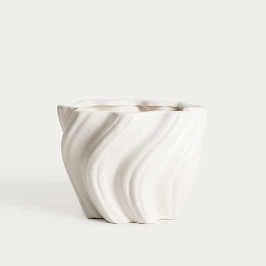 SALANA Corrugated White Flower Pot Cover 18x14x18 cm