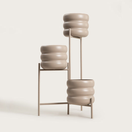 BUUBLE Triple Beige Flowerbed 36x25x60 cm - 3-Tier Metal Plant Stand