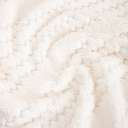MAVRO Soft Ecru Blanket with Decorative Stitching and Edging 150x200cm