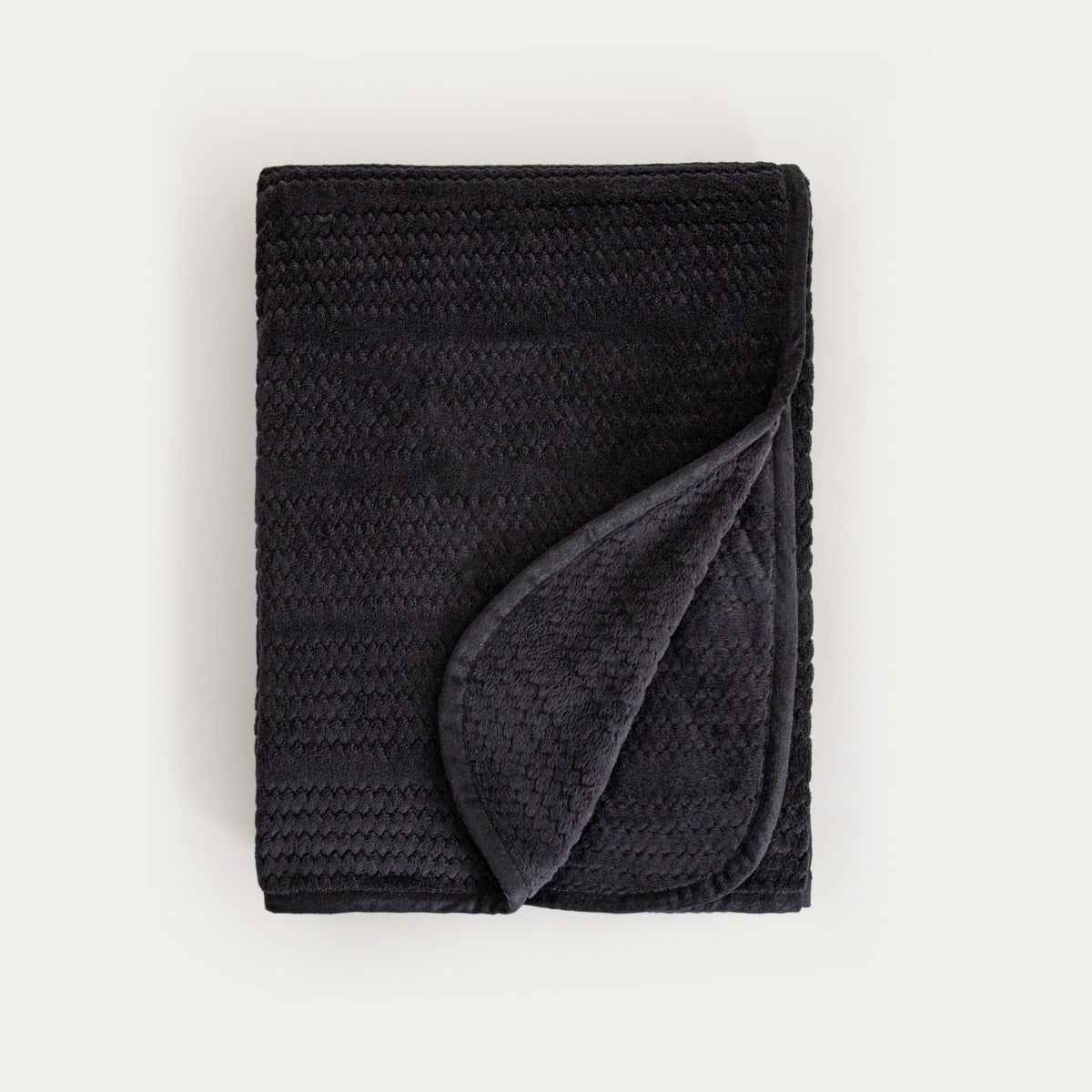 Koc MAVRO Soft Black Blanket with Decorative Stitching and Piping 150x200cm