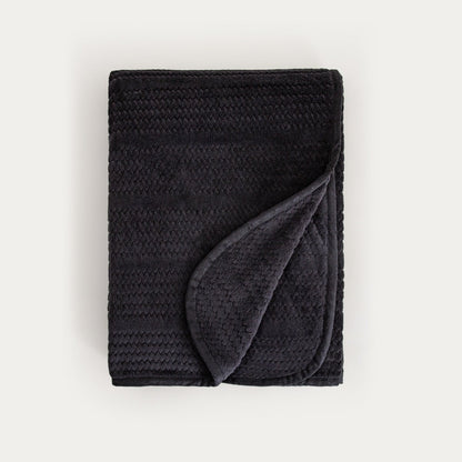 Koc MAVRO Soft Black Blanket with Decorative Stitching and Piping 150x200cm