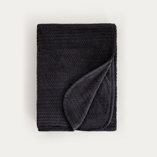 Koc MAVRO Soft Black Blanket with Decorative Stitching and Piping 150x200cm