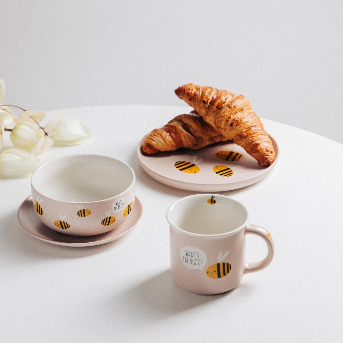 Miska ANNBEE Pink Ceramic Bowl with Bee Motif - 13 cm Porcelain