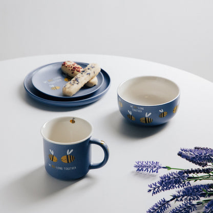 Plate ANNBEE Navy Blue Bee Motif Plate 19 cm Porcelain