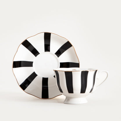 VELOS Black Striped Ceramic Cup with Saucer 0.15L