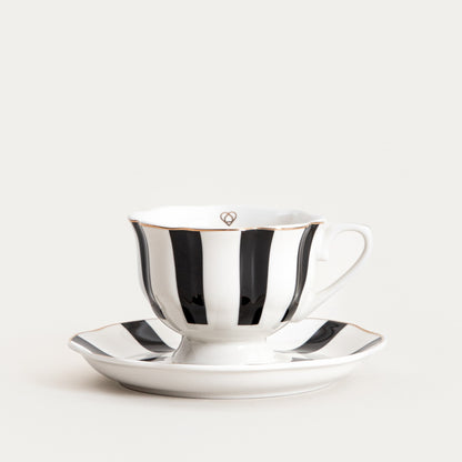 VELOS Black Striped Ceramic Cup with Saucer 0.15L