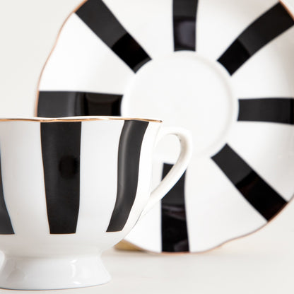 VELOS Black Striped Ceramic Cup with Saucer 0.15L