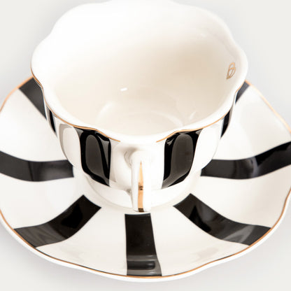 VELOS Black Striped Ceramic Cup with Saucer 0.15L