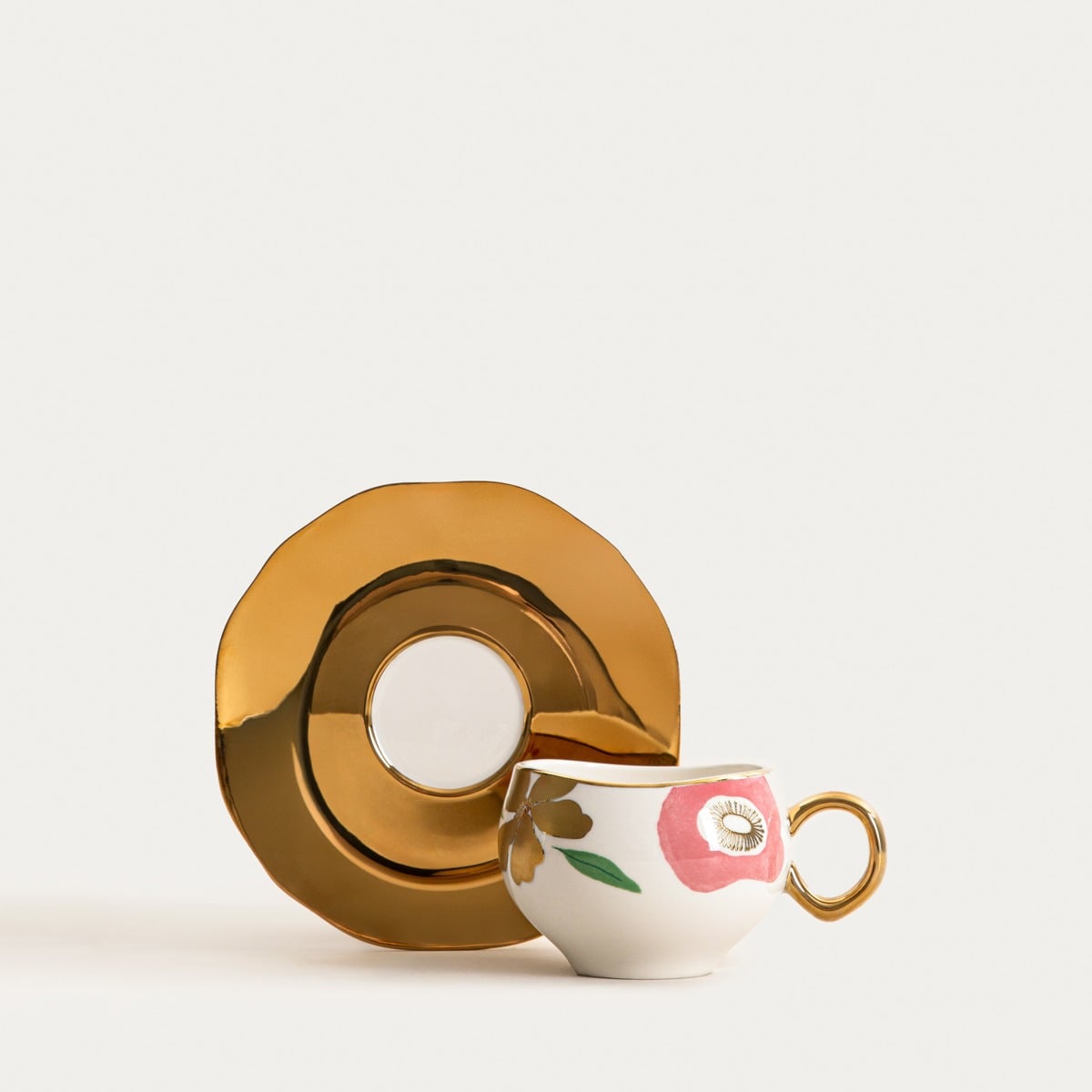 Cup BOGLI Floral Ceramic Cup with Golden Handle 0.2L