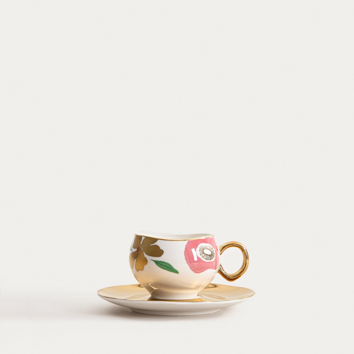 Cup BOGLI Floral Ceramic Cup with Golden Handle 0.2L