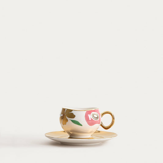 Cup BOGLI Floral Ceramic Cup with Golden Handle 0.2L