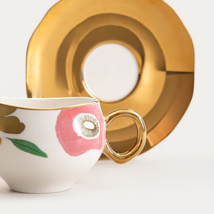 Cup BOGLI Floral Ceramic Cup with Golden Handle 0.2L