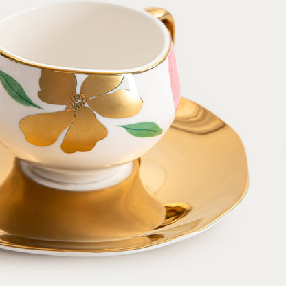 Cup BOGLI Floral Ceramic Cup with Golden Handle 0.2L