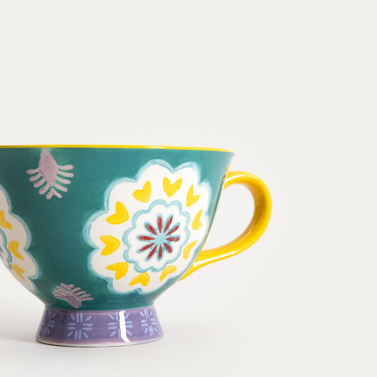 Mug SHILLA Hand-Painted Ceramic Mug with Yellow Handle 0.4L
