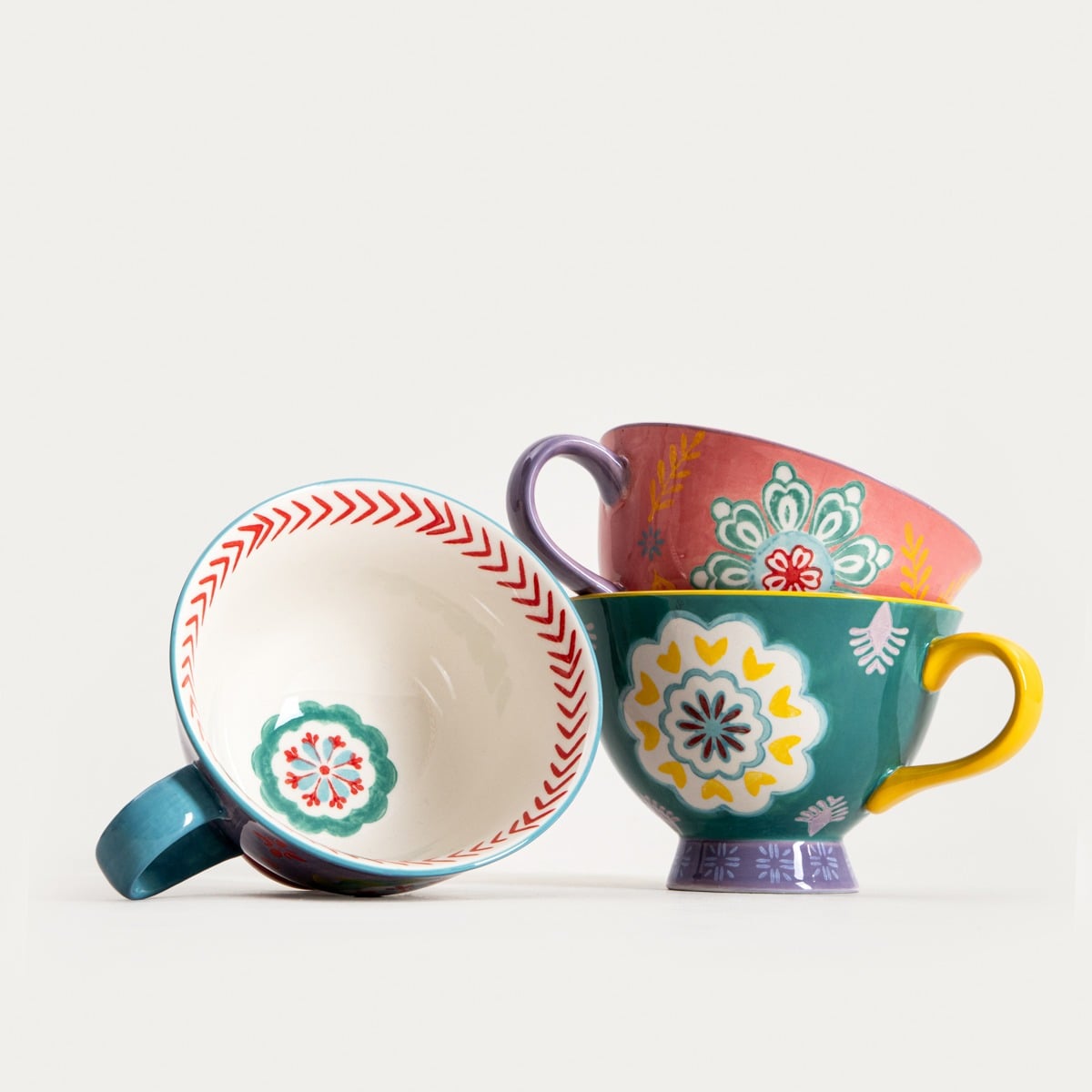 Mug SHILLA Hand-Painted Ceramic Mug with Yellow Handle 0.4L