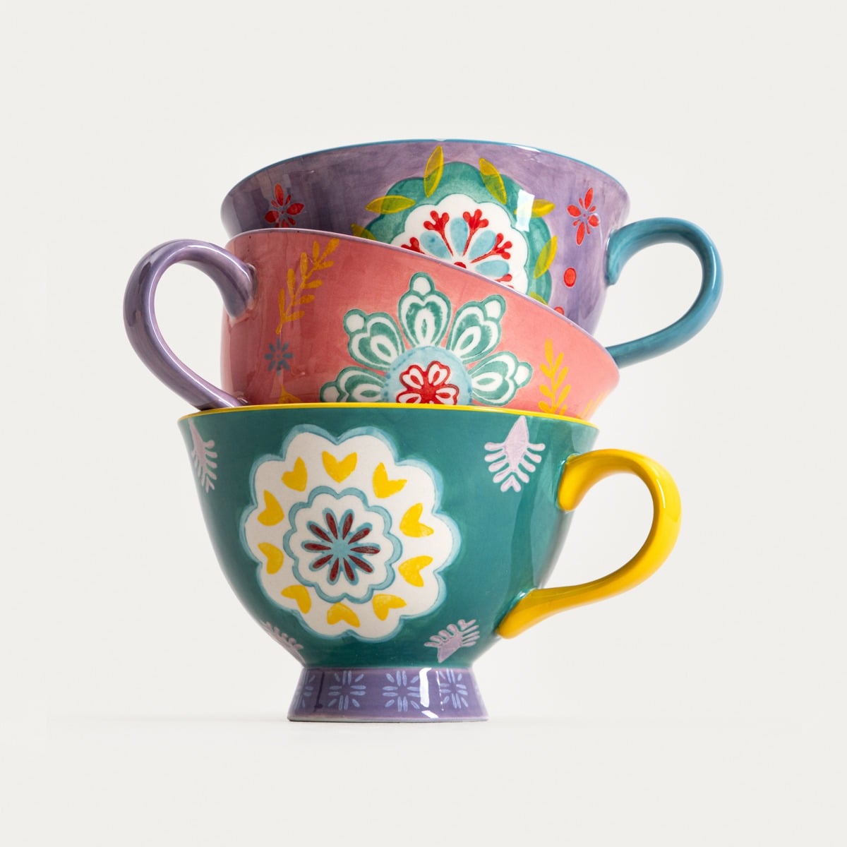 Mug SHILLA Hand-Painted Ceramic Mug with Purple Handle 0.4L