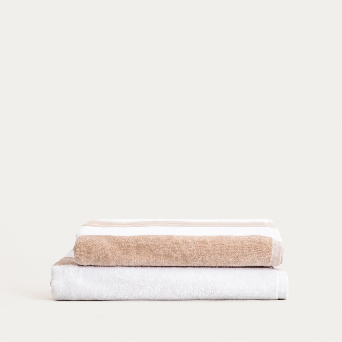 LAWENA White and Beige Striped Cotton Towel 70x130 cm