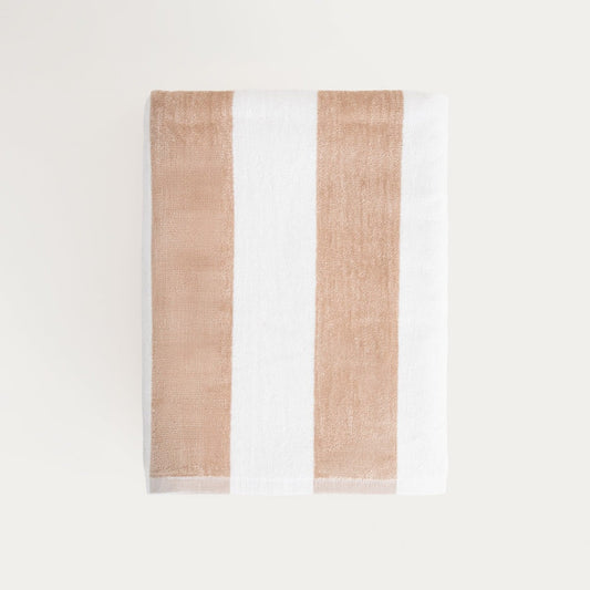 LAWENA White and Beige Striped Cotton Towel 100x150 cm
