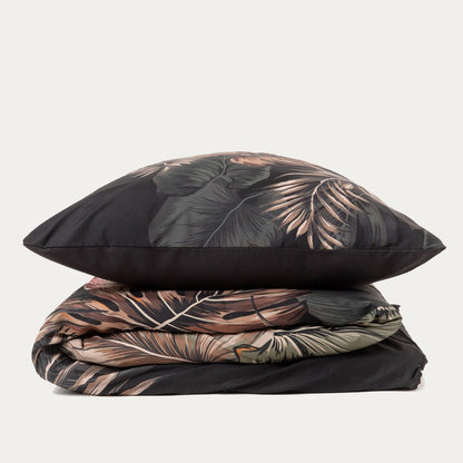 EC FONCE Microfibre Black Leaf Bedding Set 140x200 + 70x80 cm
