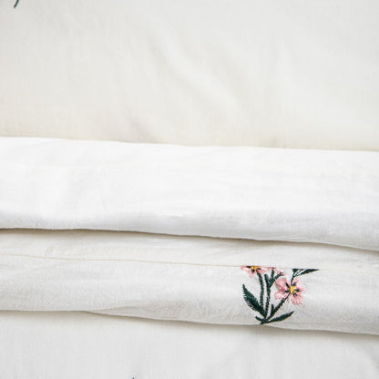 Floral Dream Washed Cotton Bedding Set with Floral Embroidery