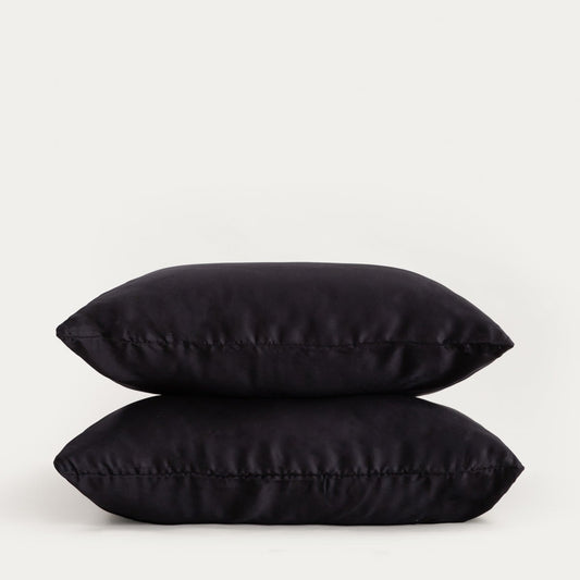 Set of Two BAMSA Bamboo Satin Black Pillowcases 70x80 cm