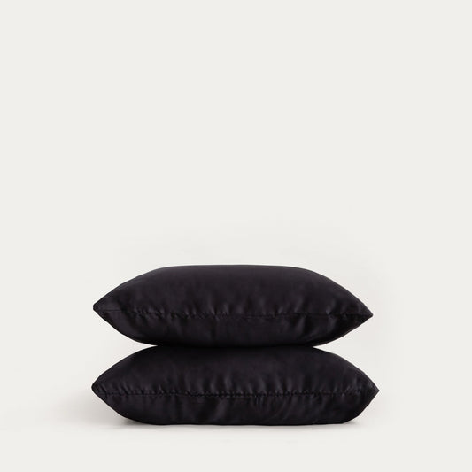 Set of Two BAMSA Babus Satin Black Pillowcases 50x60 cm