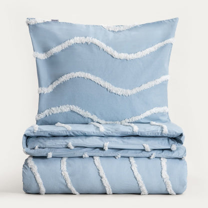 Delia Blue Cotton Bedding Set with Wave Stitching 160x200 + 2x50x60 cm