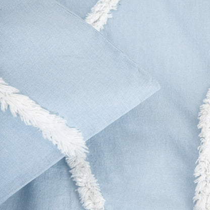 Delia Blue Cotton Bedding Set with Wave Stitching 220x200 cm