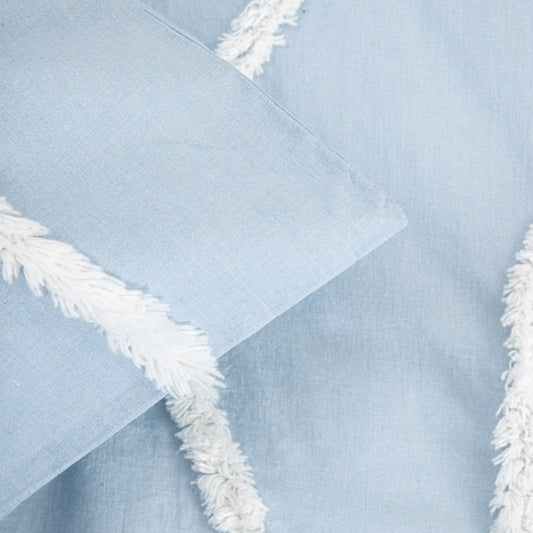 Delia Blue Cotton Bedding Set with Wave Stitching 220x200 cm