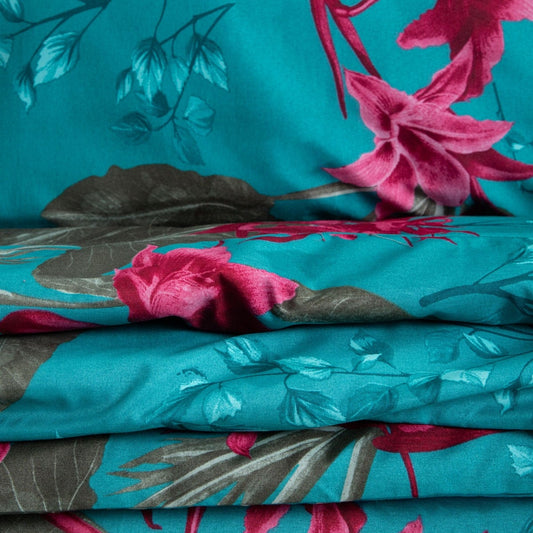 Florelle Microfibre Floral Bedding Set 220x200 + 2 Pillowcases