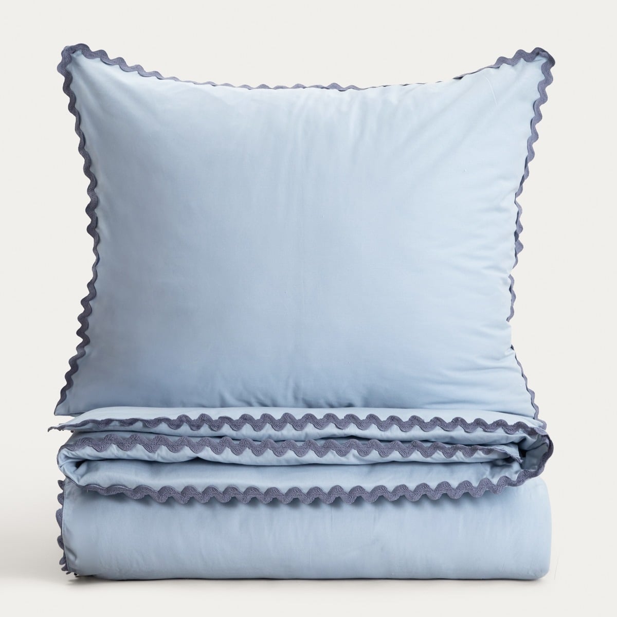 VELA Blue Cotton Bedding Set with Decorative Piping 160x200 cm